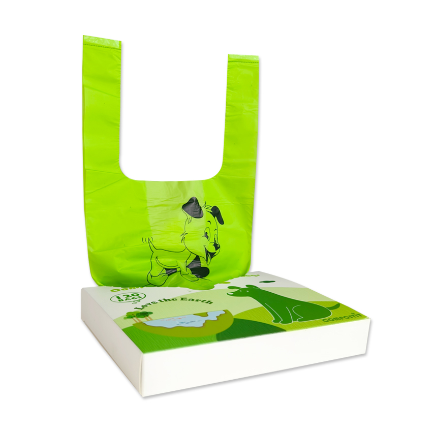 Dispenser box block packed tie handle dog poop bags